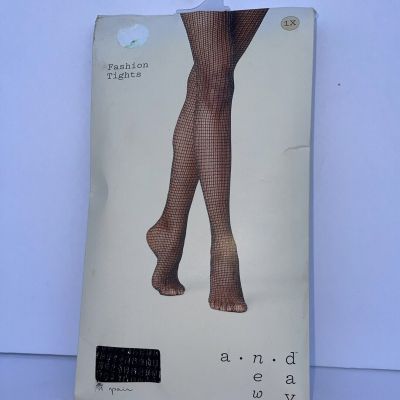 A New Day Women's 1CT Ebony Black Fishnet Sparkle Printed Fashion Tights Size 1X